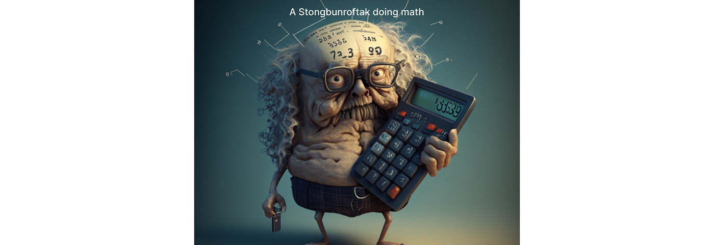 Illustration of a brain using a calculator.