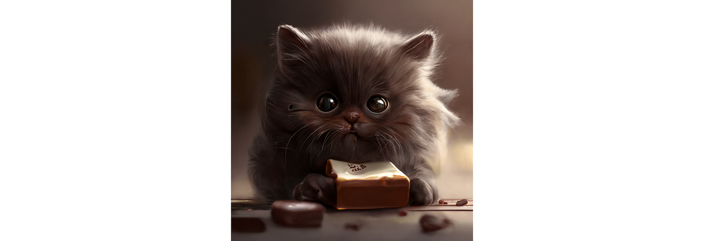 Illustration of a cat with chocolate following the generated poem.
